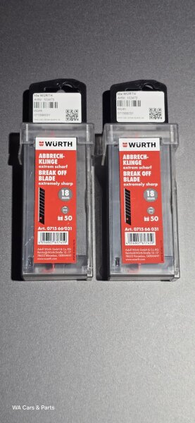 100x WÜRTH Abbrechklingen extrem scharf 18mm für 2K Cuttermesser Teppichmesser 071566031