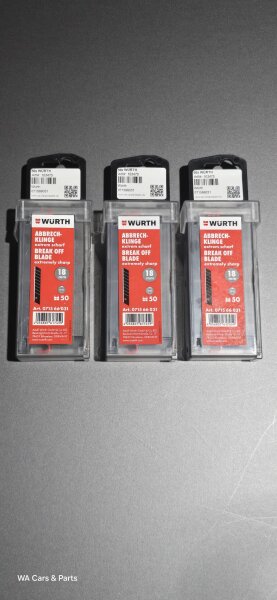 150x WÜRTH Abbrechklingen extrem scharf 18mm für 2K Cuttermesser Teppichmesser 071566031