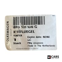 Original Audi A3 8P Kotflügel vorne rechts 8P0821106G 2008-2013 unlackiert