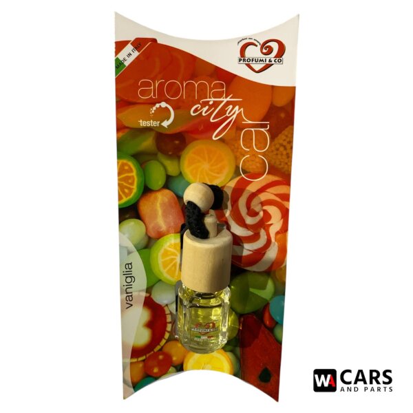 Aroma City Car Vanille Auto Duftanhänger mit Holzverschluss – warmer, sanfter Vanilleduft für Fahrzeuginnenraum & Rückspiegel, Made in Italy