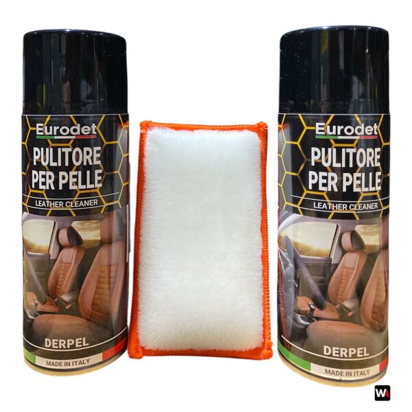 Eurodet Leather Cleaner Set – 2× Derpel Lederreiniger + Premium Mikrofaser-Wolle Pad – Tiefenreinigung & Pflege für Autoleder