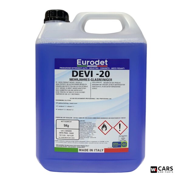 Eurodet DEVI-20 Mehrjahres-Glasreiniger Konzentrat 5 kg – Winterfester Profi-Reiniger für klare Scheiben bis –20°C
