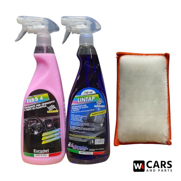 EURODET Innenraum Pflege Set – EURO 4 Cockpitglanz + LINTAP Textilreiniger 750 ml + Premium Innenraum Pad