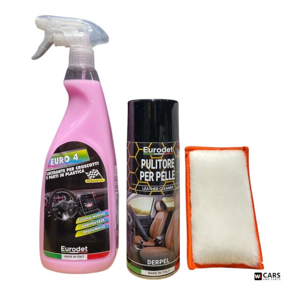 Eurodet Euro 4 Cockpitpflege + Derpel Lederreiniger + Mikrofaserpad – Innenraumreinigung & Pflege Set