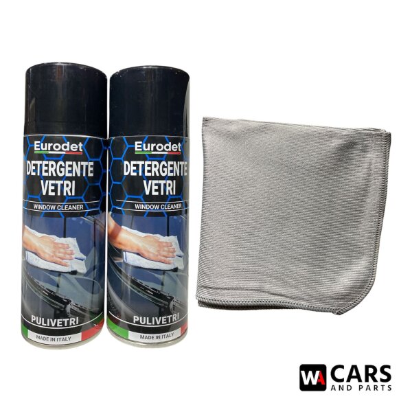 Eurodet Pulivetri Fensterreiniger Set – 2× Glasreiniger + 1× Mikrofasertuch für streifenfreie Autoscheiben