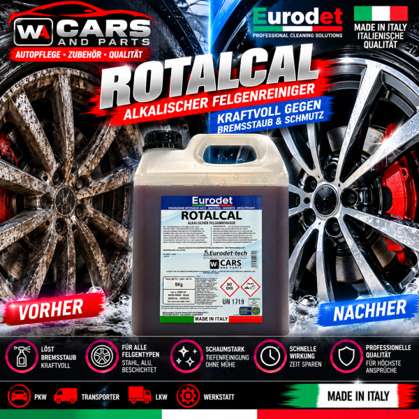 EURODET ROTALCAL 5 kg – Alkalischer Felgenreiniger | Profi-Reiniger gegen Bremsstaub & Straßenschmutz | Made in Italy