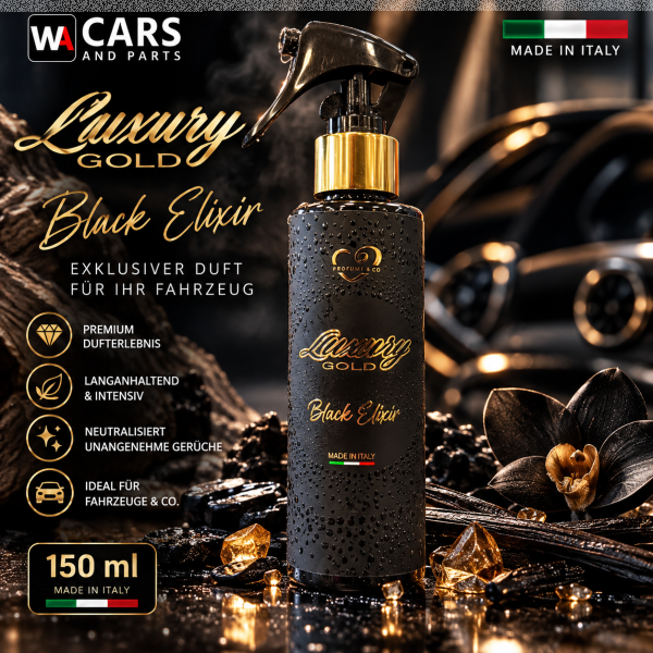 Luxury Gold BLACK ELIXIR 150 ml – Premium Autoparfum | Exklusiver & intensiver Fahrzeugduft – Made in Italy