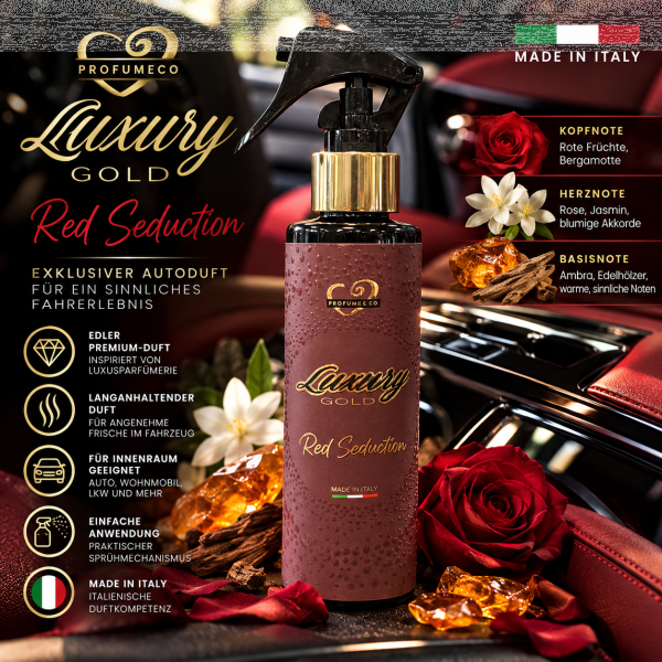 Luxury Gold Red Seduction 150 ml – Premium Autoparfum | Edler Raumduft | Made in Italy